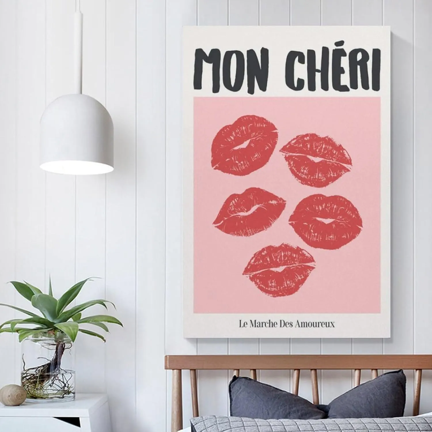 Mon Cheri Kiss Lips Print Trendy Retro Wall Art Coquette Room Decor Aesthetic Poster Bedroom Decor Lips Poster Poster For Bedroom Living Room Bathroom Office Kitchen Decor 16x24inch(40x60cm)Unframe-st