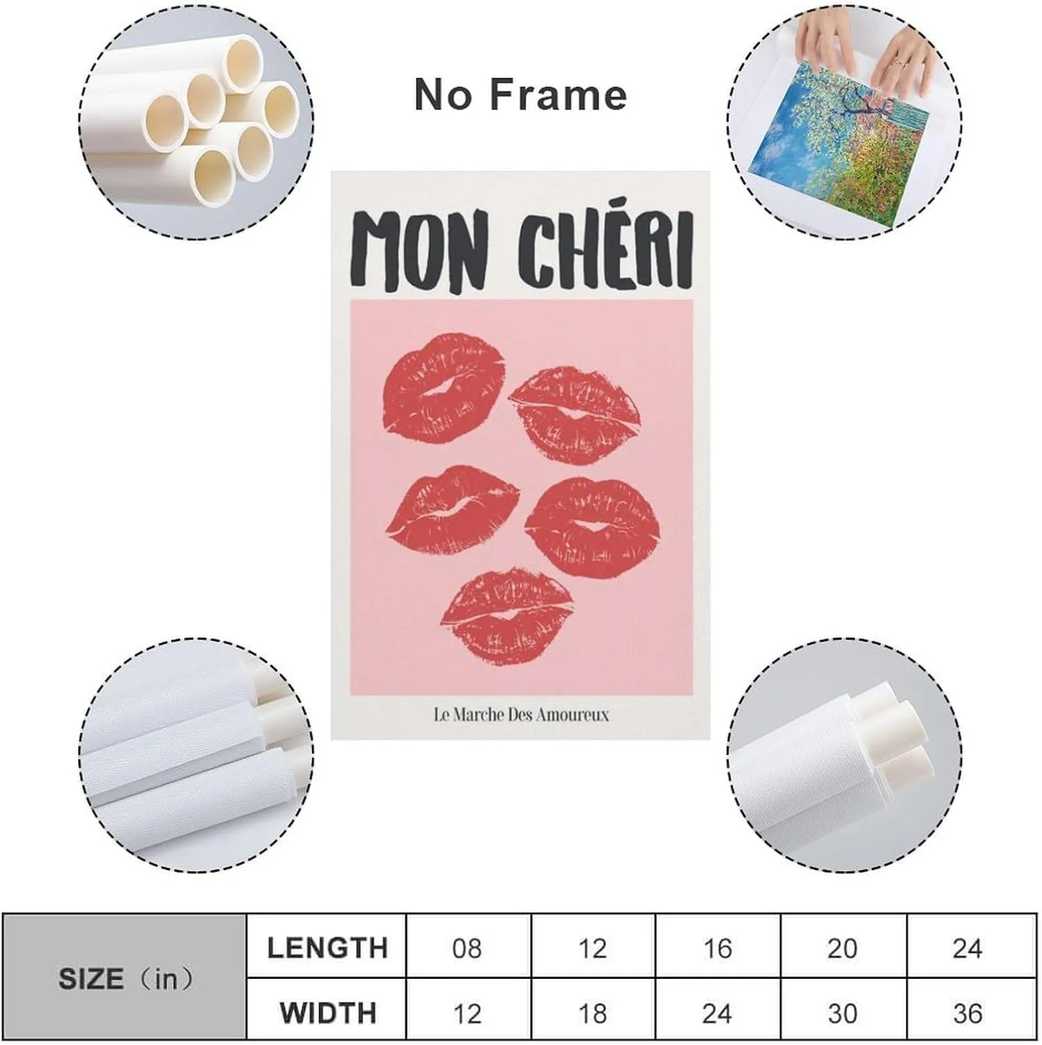 Mon Cheri Kiss Lips Print Trendy Retro Wall Art Coquette Room Decor Aesthetic Poster Bedroom Decor Lips Poster Poster For Bedroom Living Room Bathroom Office Kitchen Decor 16x24inch(40x60cm)Unframe-st