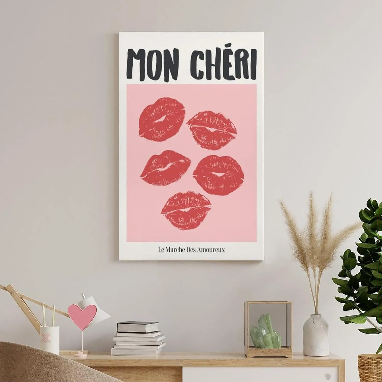 Mon Cheri Kiss Lips Print Trendy Retro Wall Art Coquette Room Decor Aesthetic Poster Bedroom Decor Lips Poster Poster For Bedroom Living Room Bathroom Office Kitchen Decor 16x24inch(40x60cm)Unframe-st