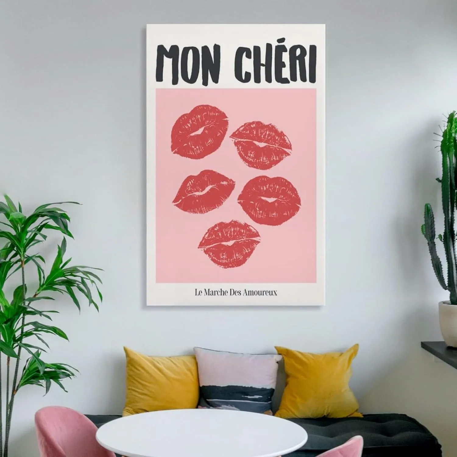 Mon Cheri Kiss Lips Print Trendy Retro Wall Art Coquette Room Decor Aesthetic Poster Bedroom Decor Lips Poster Poster For Bedroom Living Room Bathroom Office Kitchen Decor 16x24inch(40x60cm)Unframe-st