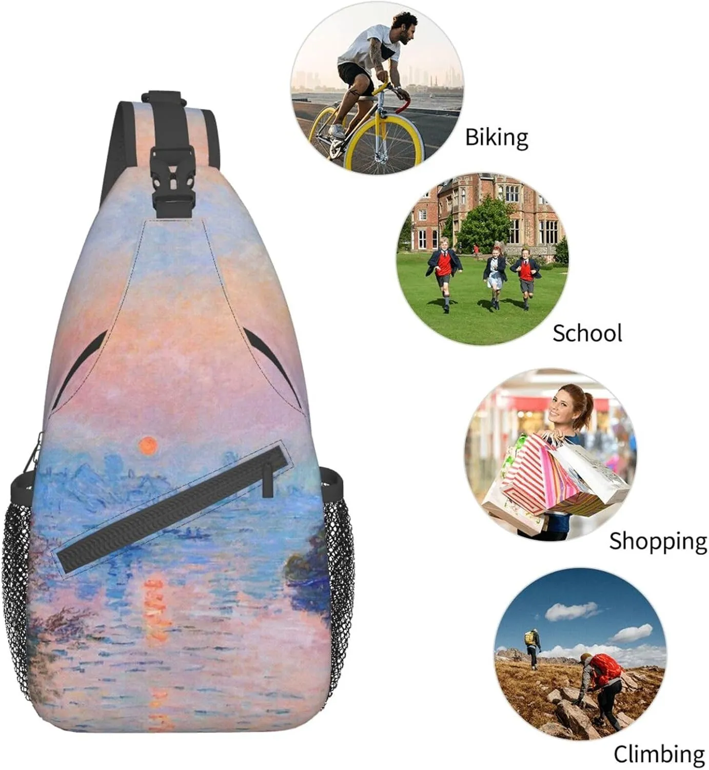 Monet Impressionism Sling Backpack Chest Bag Crossbody Shoulder Bag Gym Cycling Travel Hiking Daypack For Men Women