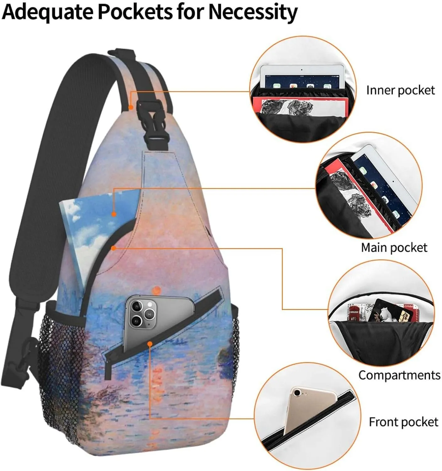 Monet Impressionism Sling Backpack Chest Bag Crossbody Shoulder Bag Gym Cycling Travel Hiking Daypack For Men Women