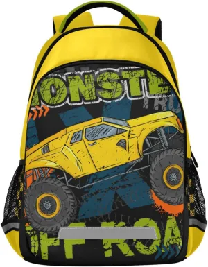 Monster Truck Backpack for Boys Girls School book bag for Kids with Reflective and Adjustable Yellow