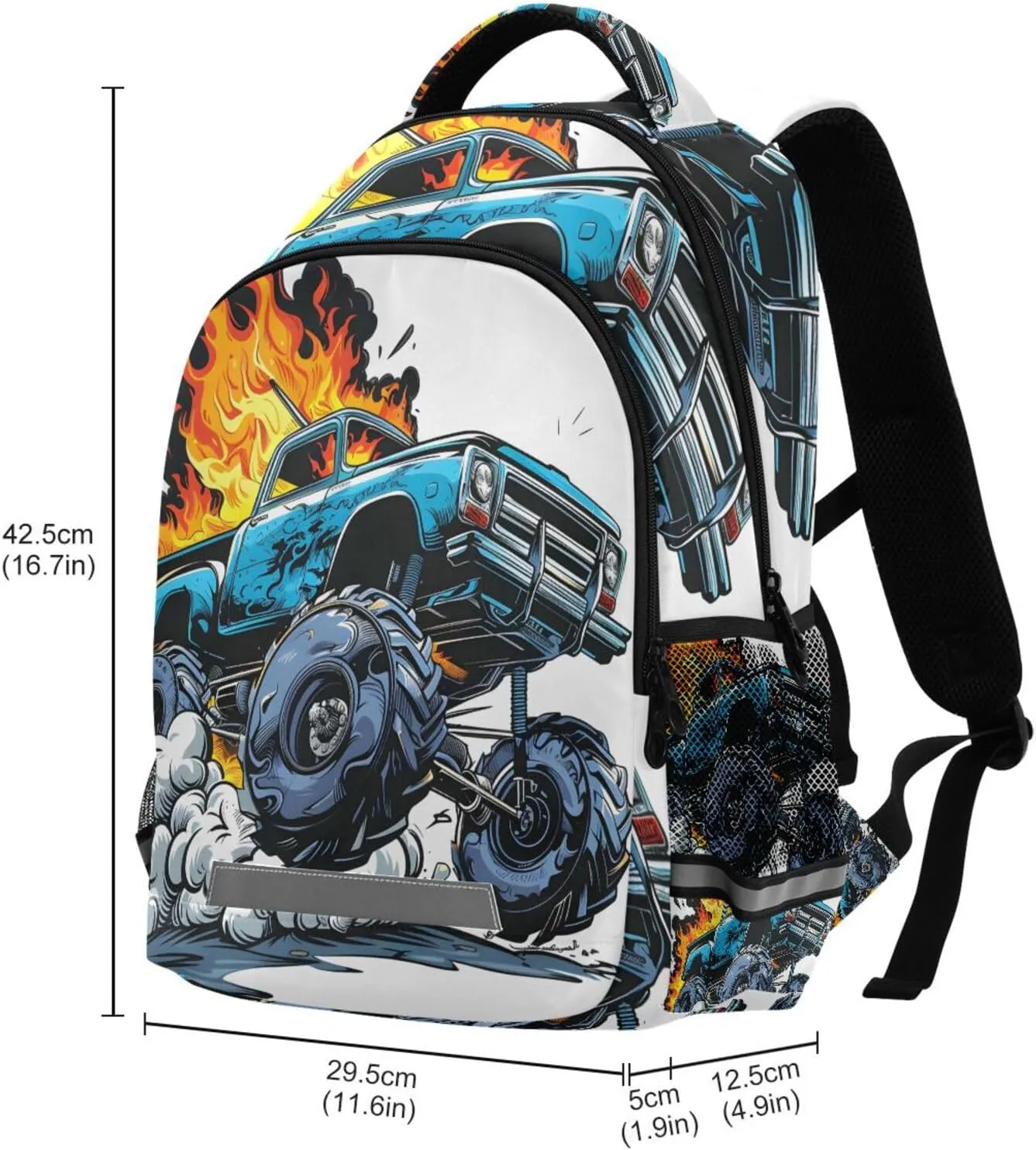 Monster Truck Blue Backpack for Boys Girls Elementary School Bag Kids Bookbag Travel Rucksack