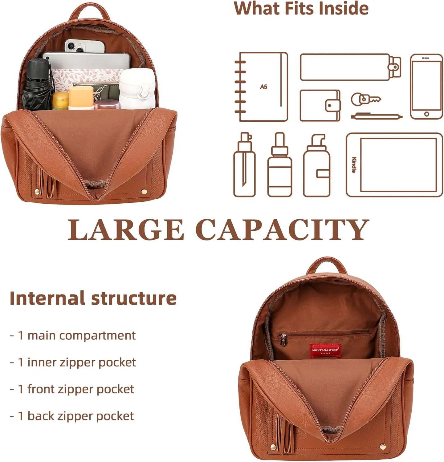 Montana West Medium Backpack Purse for Women Anti Theft Backpack with Secured Zipper & Tassel