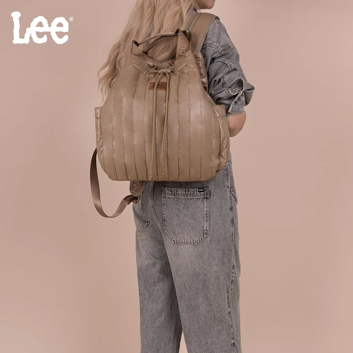 Montana West x Lee Puffer Backpack Purse for Women Quilted Travel Fashion Backpack Daypack Ladies Casual Drawstring Bag Khaki