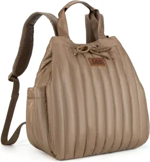 Montana West x Lee Puffer Backpack Purse for Women Quilted Travel Fashion Backpack Daypack Ladies Casual Drawstring Bag Khaki