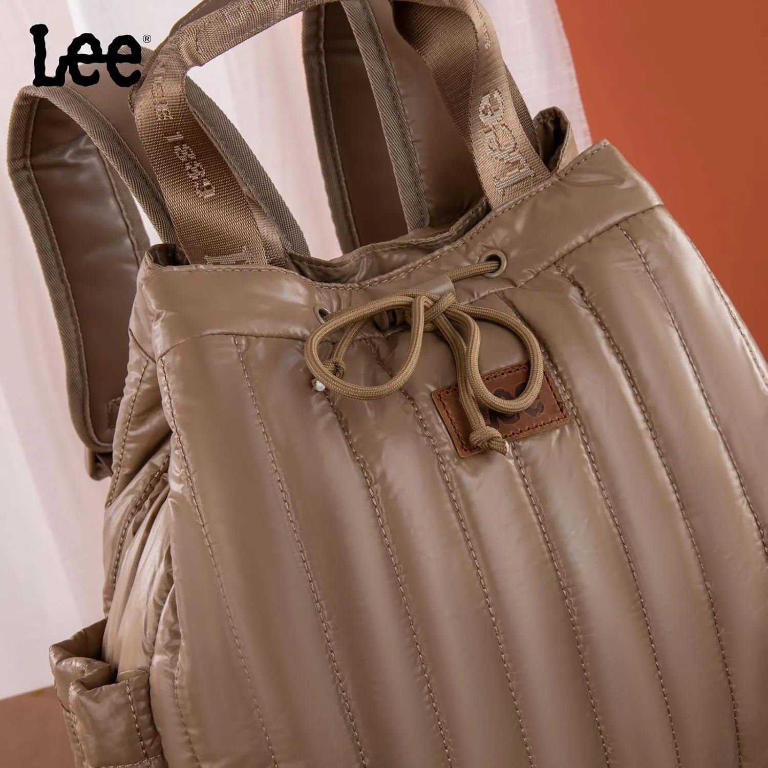 Montana West x Lee Puffer Backpack Purse for Women Quilted Travel Fashion Backpack Daypack Ladies Casual Drawstring Bag Khaki