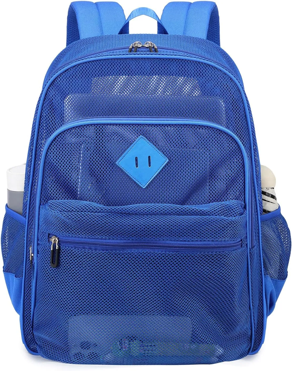 MOONBABY Mesh Backpack Heavy Duty See Through School Backpack Transparent Bookbag for Swimming, Beach, Sports, Work, Travel (Blue)