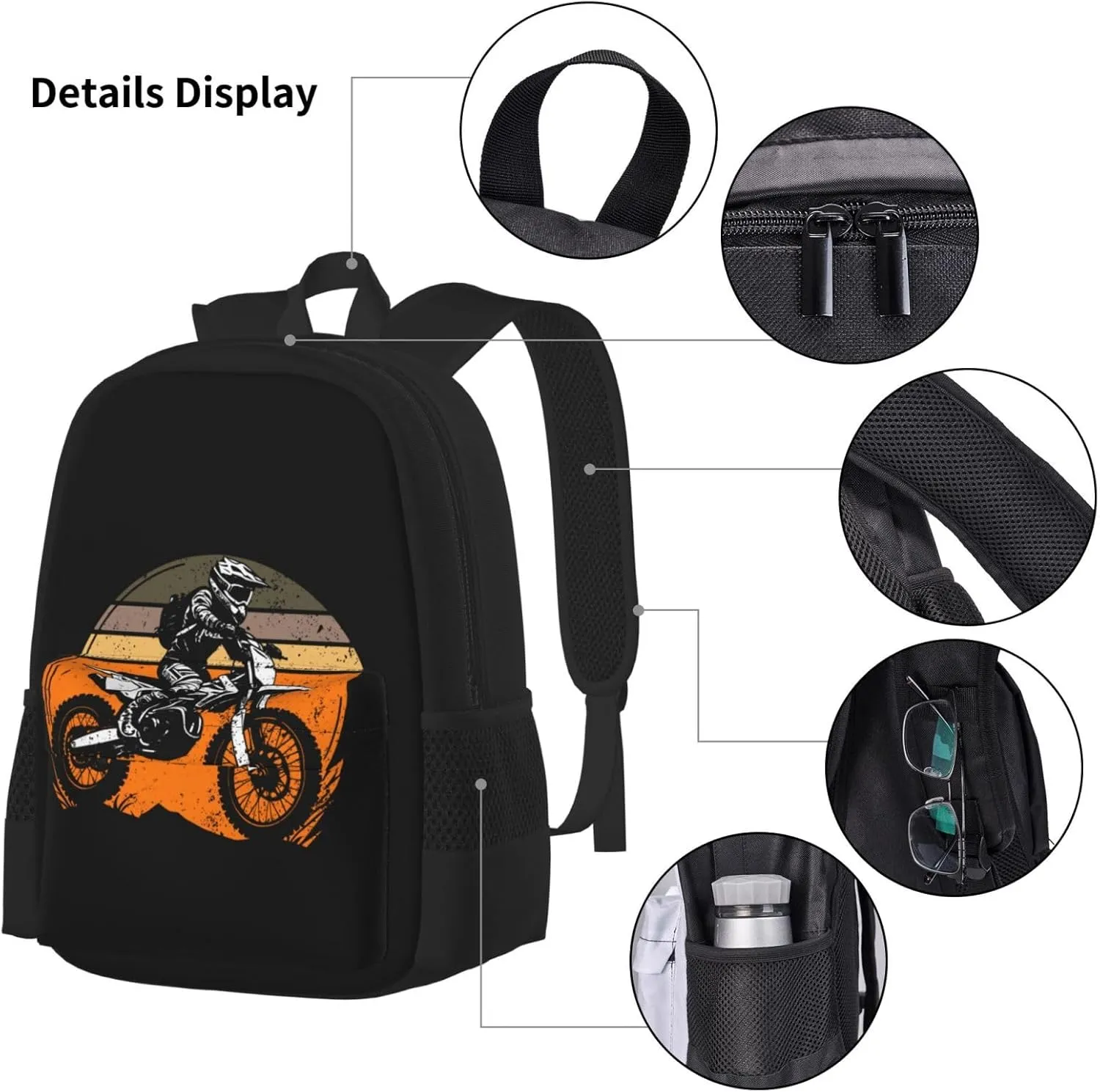 Motocross Adventure Of The Road Motorcycle Multifunctional Pocket Backpack Crossbody Lunch Bag Pencil Case 3Pcs Set Large Capacity Backpack