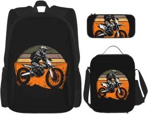 Motocross Adventure Of The Road Motorcycle Multifunctional Pocket Backpack Crossbody Lunch Bag Pencil Case 3Pcs Set Large Capacity Backpack