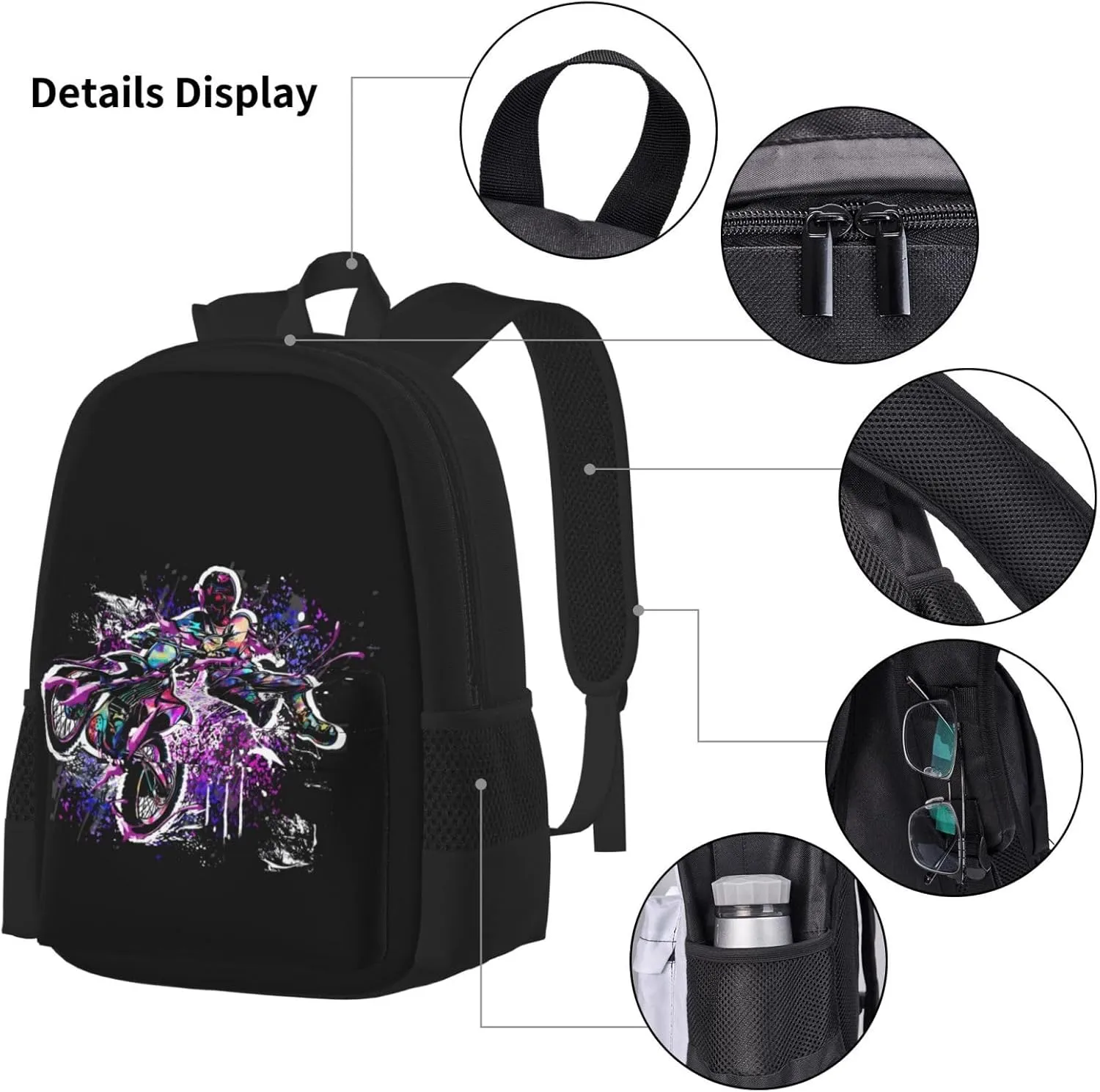 Motocross Dirt Bike Racing Flying Jump Multifunctional Pocket Backpack Crossbody Lunch Bag Pencil Case 3Pcs Set Large Capacity Backpack