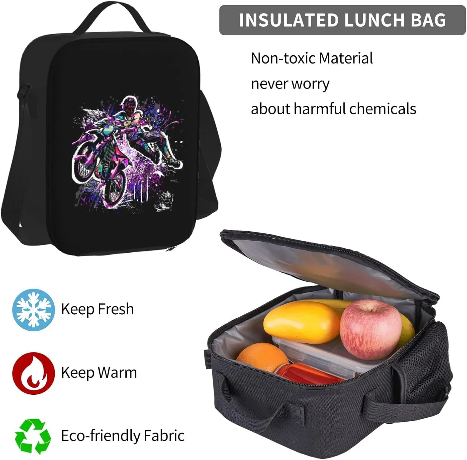 Motocross Dirt Bike Racing Flying Jump Multifunctional Pocket Backpack Crossbody Lunch Bag Pencil Case 3Pcs Set Large Capacity Backpack