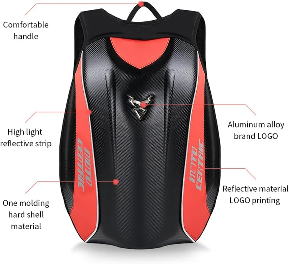 Motorcycle Backpack Waterproof Large Capacity Carbon Fiber Rider Backpack Hard Shell Reflective Motorbike Travel Suitcase Light Version (Black)