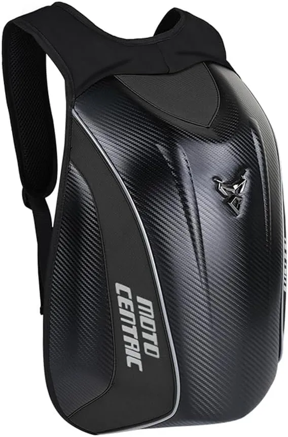 Motorcycle Backpack Waterproof Large Capacity Carbon Fiber Rider Backpack Hard Shell Reflective Motorbike Travel Suitcase Light Version (Black)