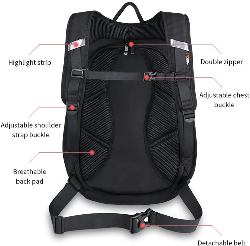Motorcycle Backpack Waterproof Large Capacity Carbon Fiber Rider Backpack Hard Shell Reflective Motorbike Travel Suitcase Light Version (Black)
