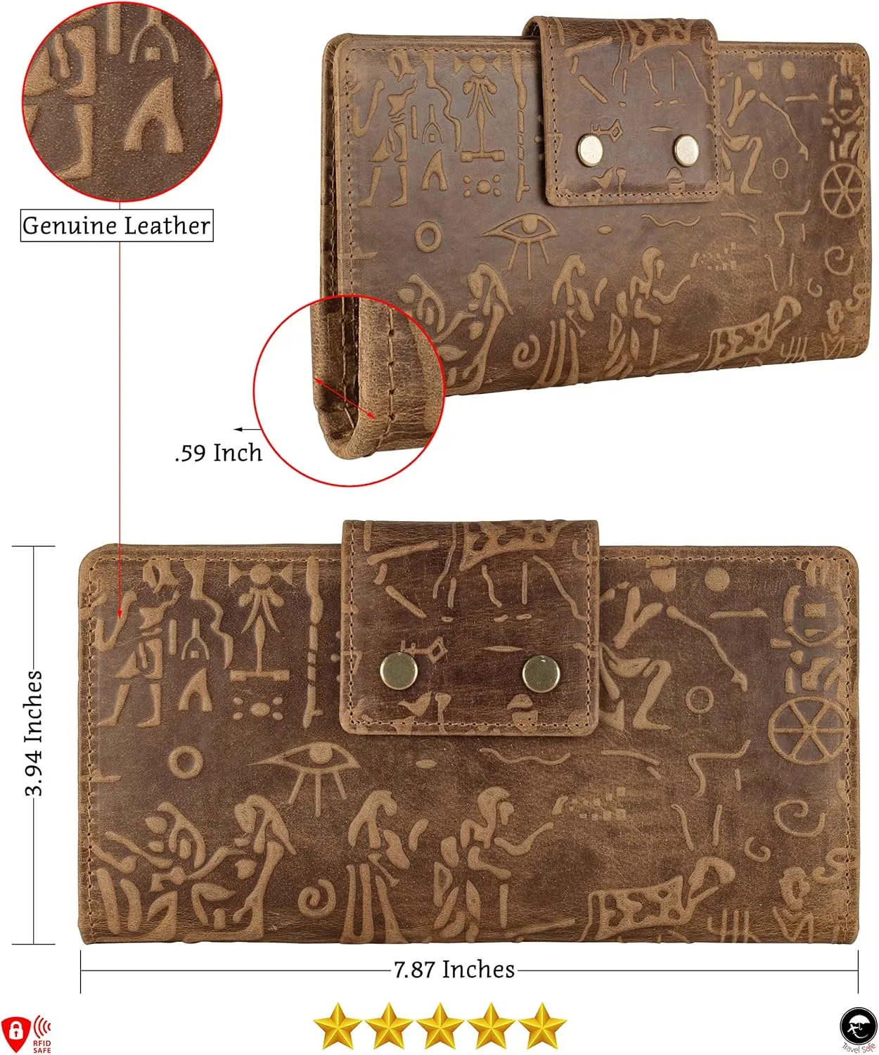 Mou Meraki Genuine Leather RFID Blocking Long Wallet – Vintage Bifold for Men (ANCIENT COGNAC)