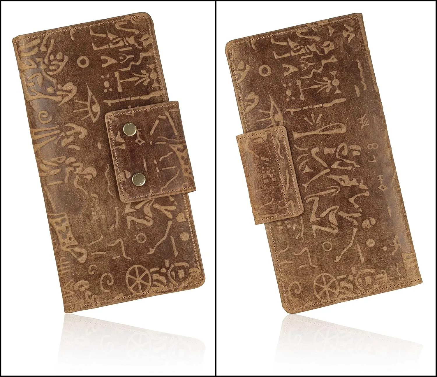 Mou Meraki Genuine Leather RFID Blocking Long Wallet – Vintage Bifold for Men (ANCIENT COGNAC)