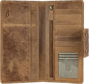 Mou Meraki Genuine Leather RFID Blocking Long Wallet – Vintage Bifold for Men (ANCIENT COGNAC)