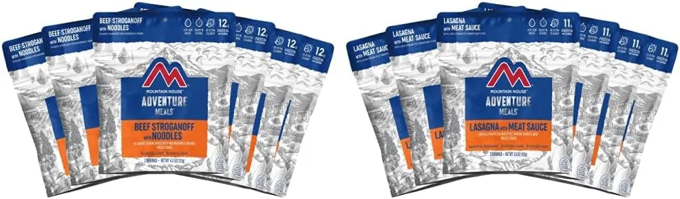 Mountain House Beef Stroganoff with Noodles (6-Pack) and Mountain House Lasagna with Meat Sauce (6-Pack) | Freeze Dried Backpacking & Camping Food Bundles