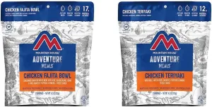 Mountain House Chicken Fajita Bowl | Freeze Dried Backpacking & Camping Food | 2 Servings | Gluten-Free and Mountain House Chicken Teriyaki with Rice | Freeze Dried Backpacking & Camping Food | 2 Servings | Gluten-Free