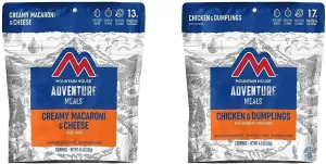 Mountain House Creamy Macaroni & Cheese (2 Servings) and Chicken & Dumplings (2 Servings) | Freeze Dried Backpacking & Camping Food Bundle