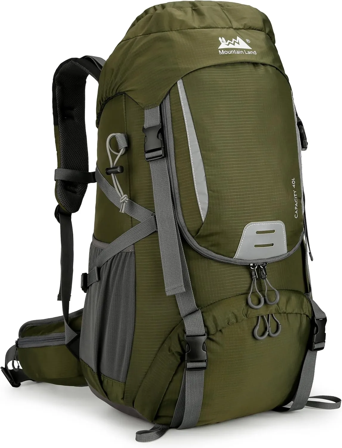 Mountain Land 40L Camping Hiking Backpack with Waterproof Rain Cover Backpacking for Treeking Outdoor Travel Pack Army Green