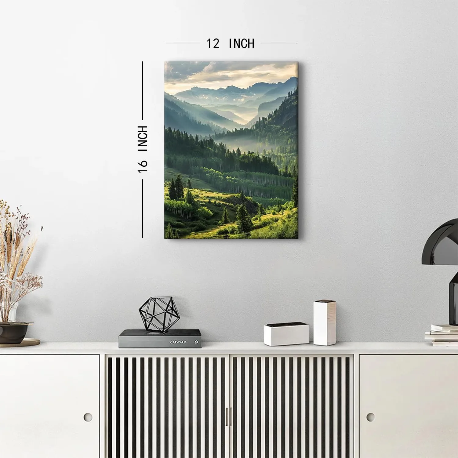 Mountain Wall Art for Living Room Sunrise Forest Wall Art Trees Pictures Wall Decor National Park Posters Green Misty Mountains Landscape Painting Woodland Artwork for Office Home Decorations 12x16"