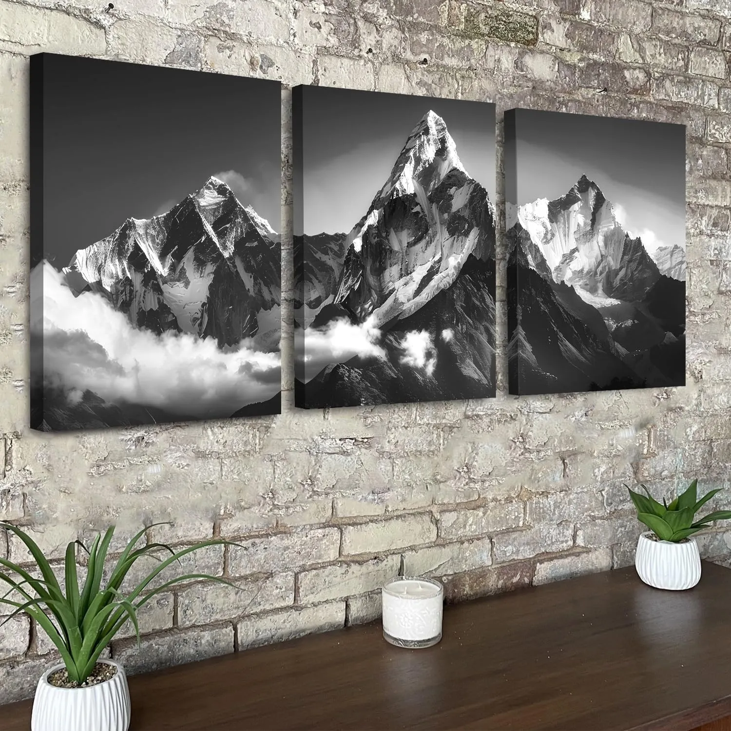Mountain Wall Decor Black and White Wall Art for Living Room Snow Mountain Pictures Wall Decor Nature Landscape Canvas Photo Prints Minimalism Scenery Painting for Bedroom Home Decorations 12x16" 3Pcs