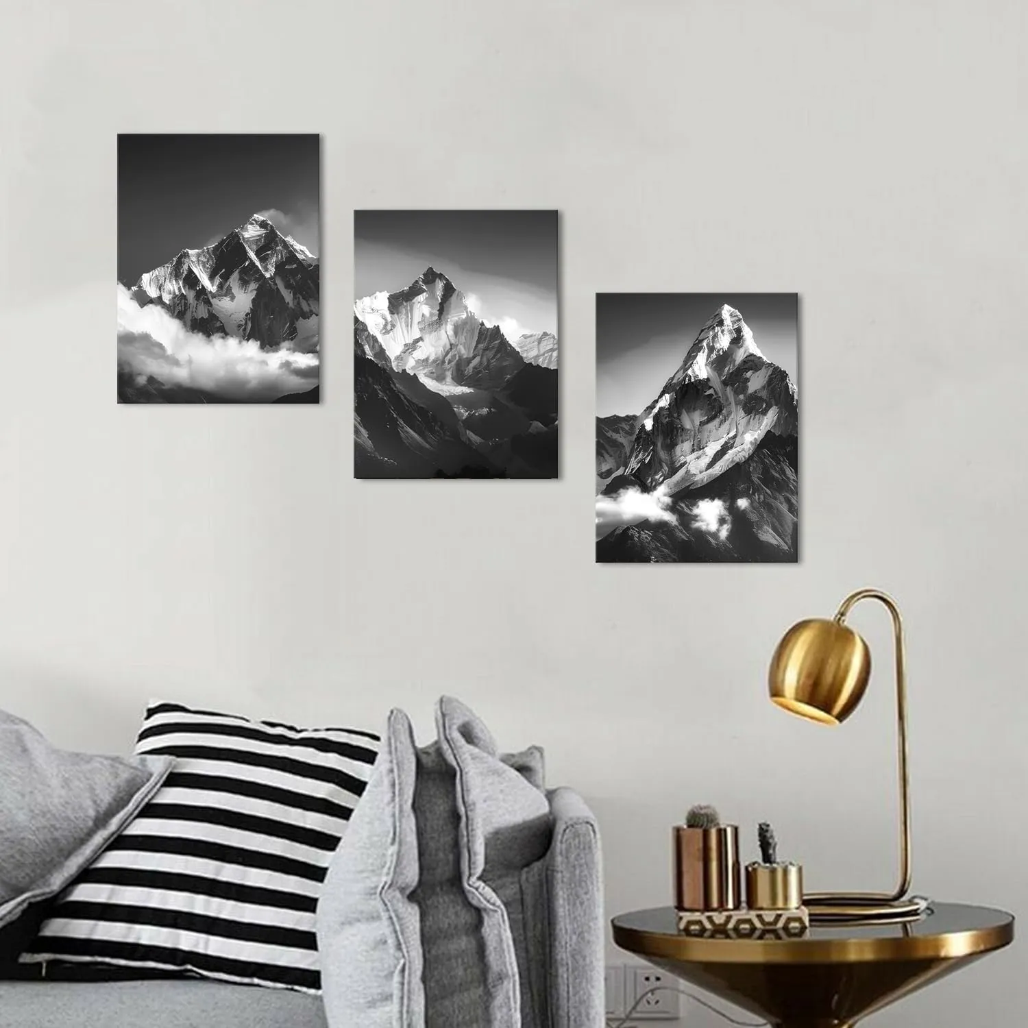 Mountain Wall Decor Black and White Wall Art for Living Room Snow Mountain Pictures Wall Decor Nature Landscape Canvas Photo Prints Minimalism Scenery Painting for Bedroom Home Decorations 12x16" 3Pcs
