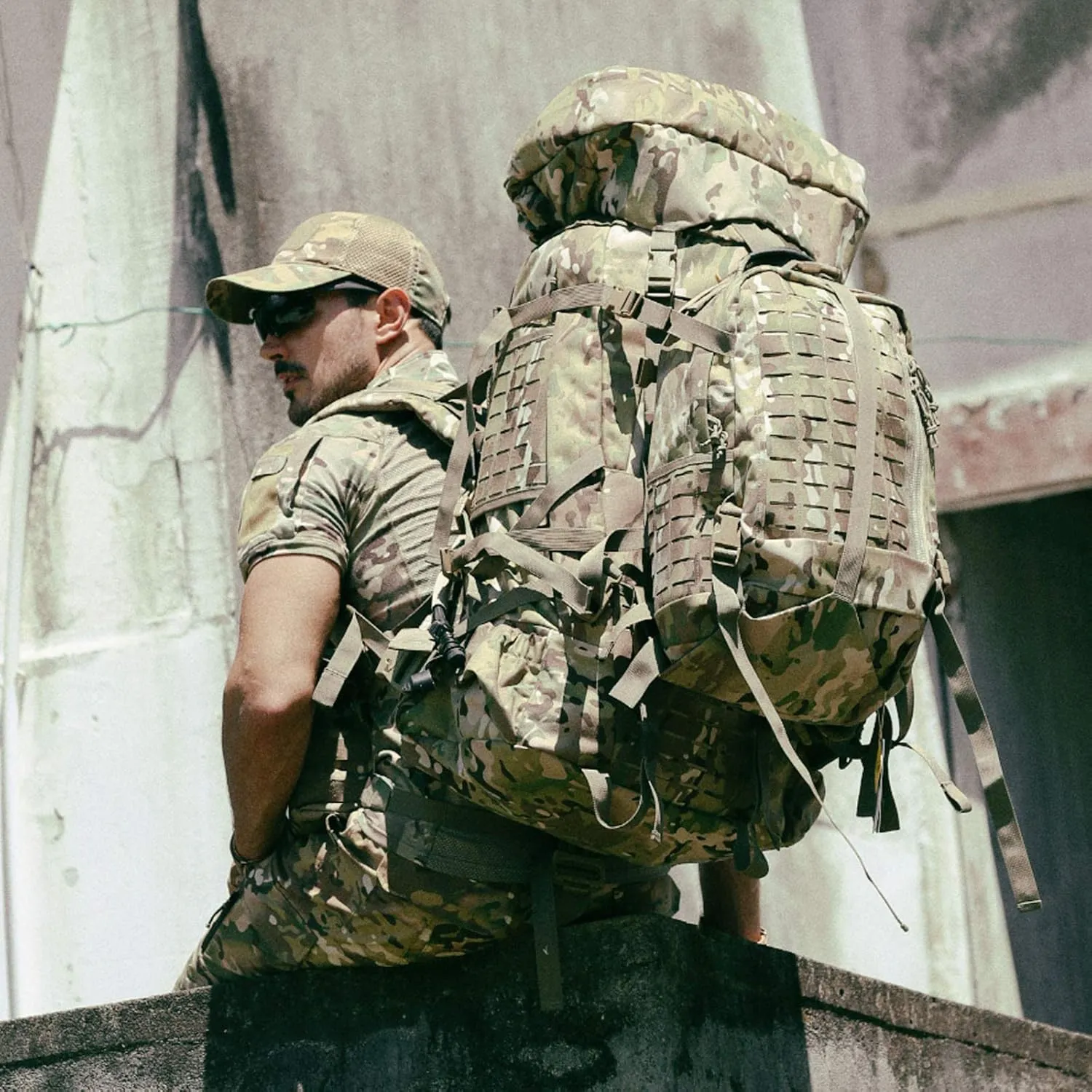 MT Military Army Large Rucksack with Detacheable Assault Backpack Hydration Pack Shoulder Straps and Waist Belt Metal Frame
