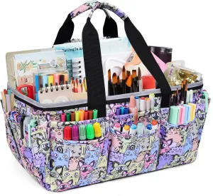 Multi-Functional Tote Bag Craft Bag Desktop File Folder Carrying Bag With Pockets For Art,Craft,Sewing, Travel, Daily Use,Office (cat)
