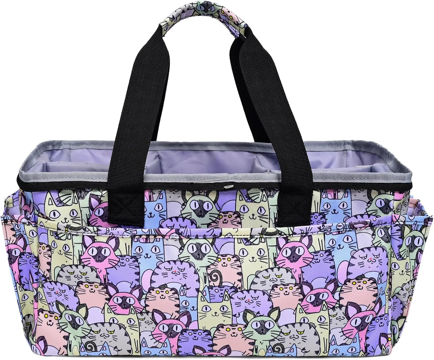 Multi-Functional Tote Bag Craft Bag Desktop File Folder Carrying Bag With Pockets For Art,Craft,Sewing, Travel, Daily Use,Office (cat)