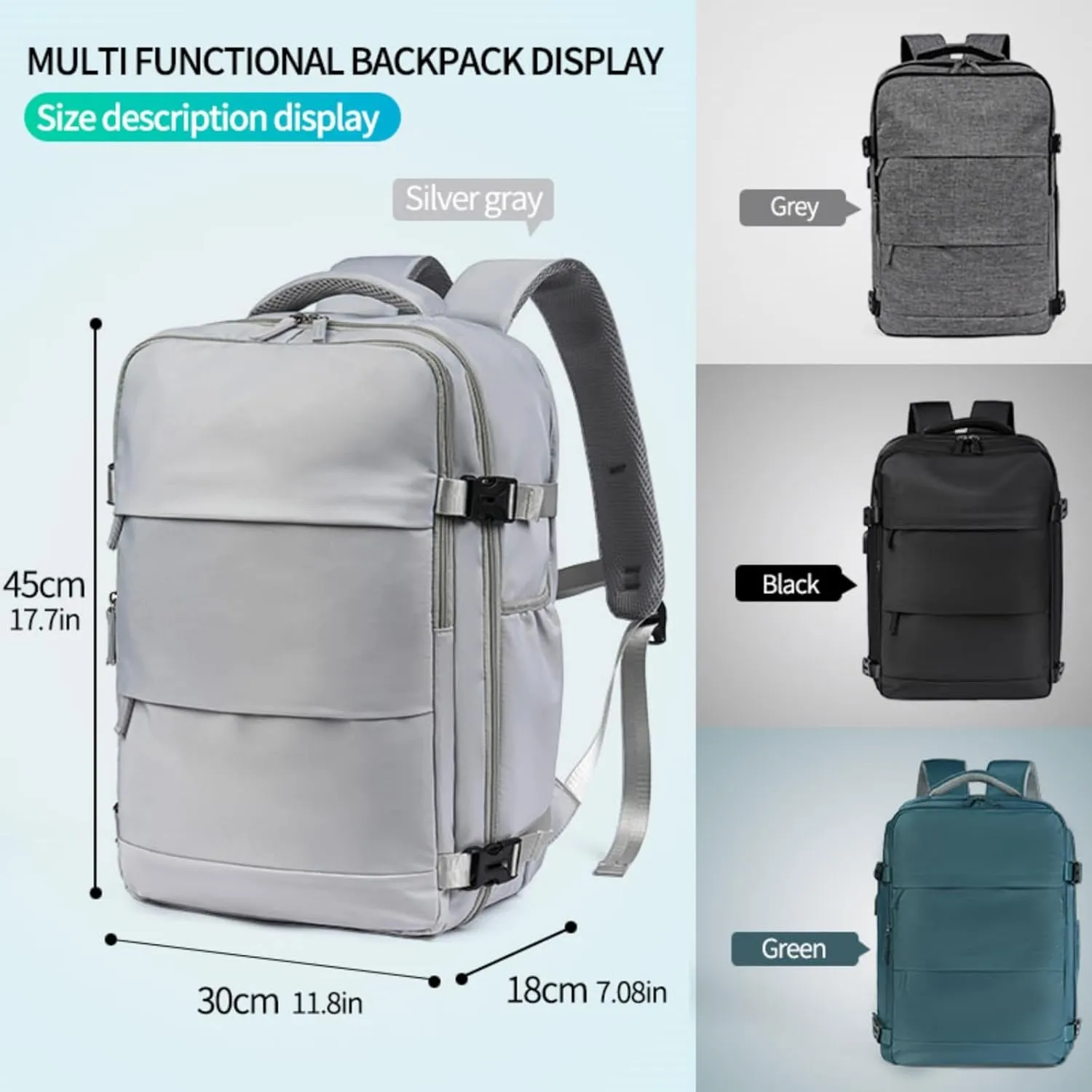 Multi-Functional Travel Backpack, Travel Laptop Backpack with USB Charging Port, Waterproof Business and Outdoor Sports Slim Travel Backpack, Large Capacity Laptop Backpack (Silver Gray)
