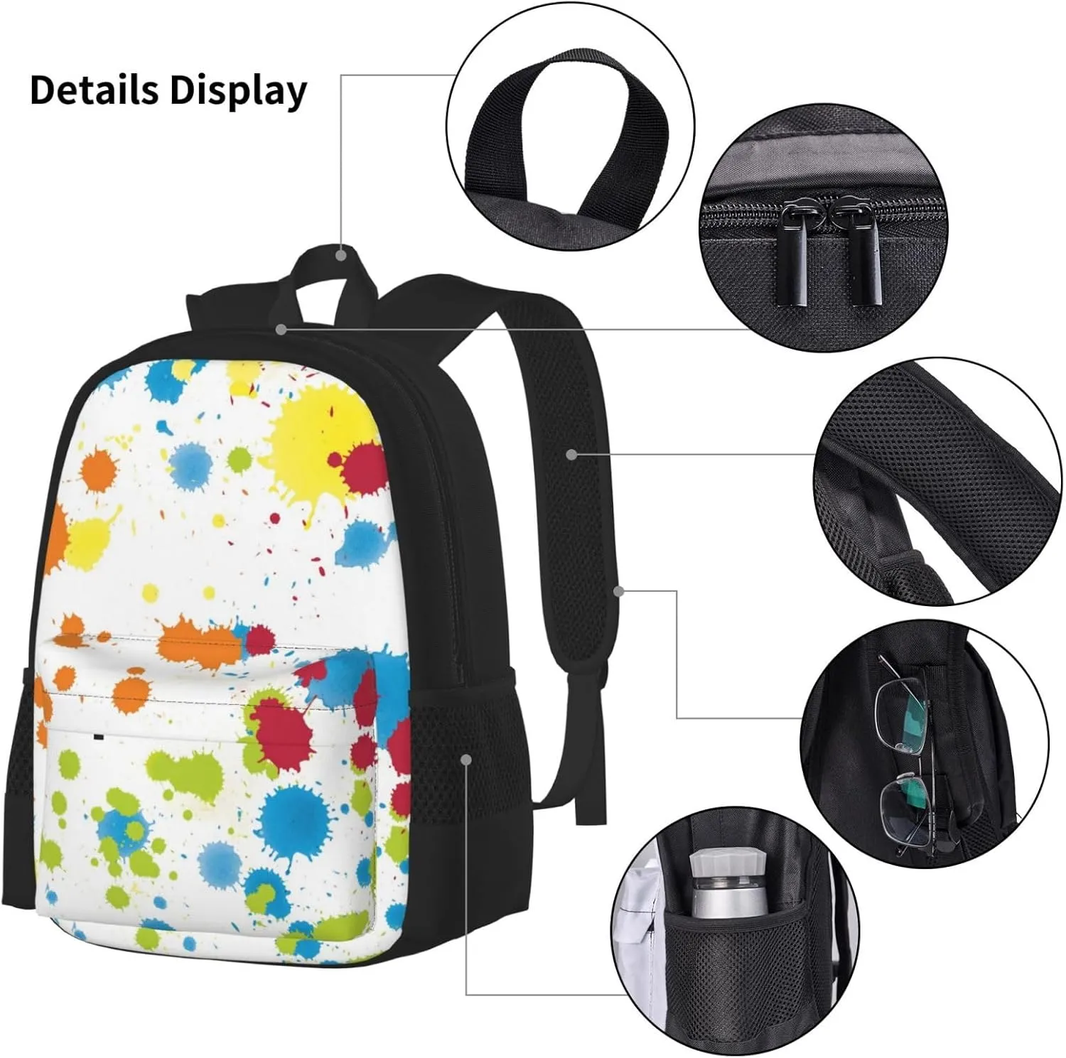 Multicolor Paint Splatter Multifunctional Pocket Backpack Crossbody Lunch Bag Pencil Case 3Pcs Set Large Capacity Backpack
