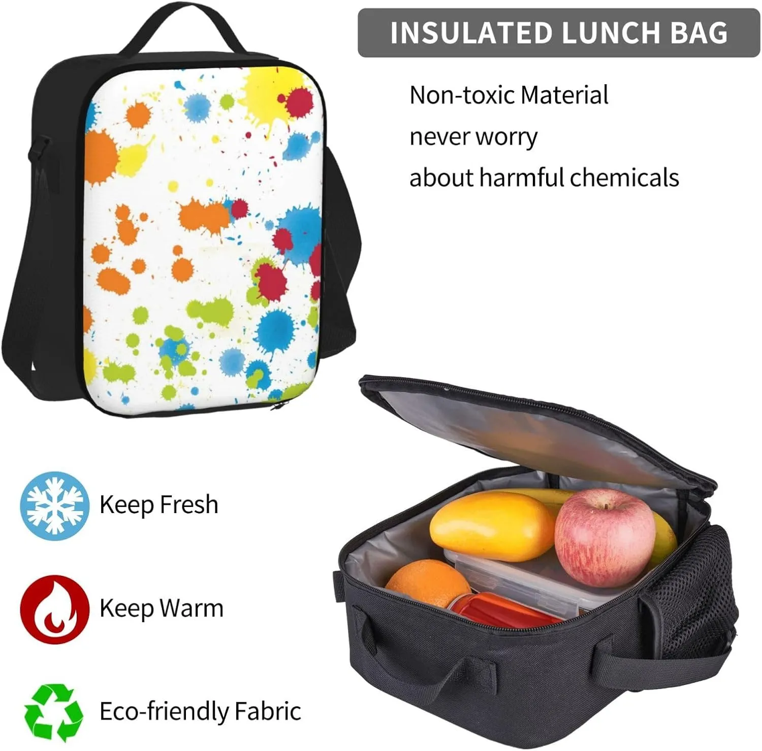 Multicolor Paint Splatter Multifunctional Pocket Backpack Crossbody Lunch Bag Pencil Case 3Pcs Set Large Capacity Backpack