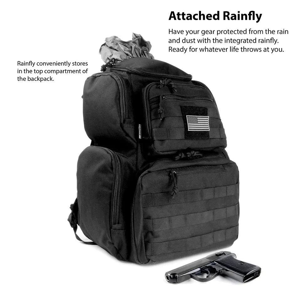 Multiple compartments Tactical Lockable Range Backpack with Free USA Patch and rain cover