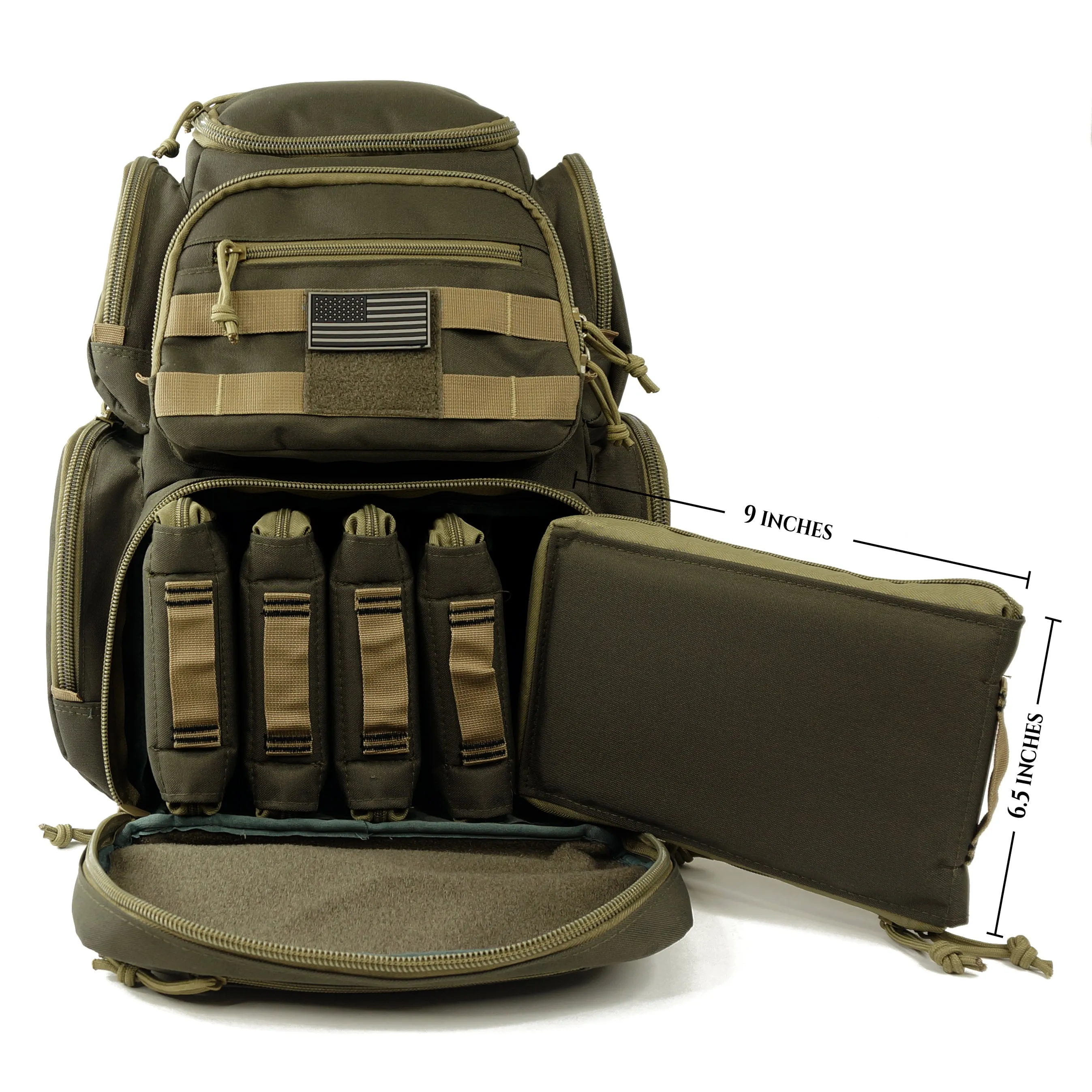 Multiple compartments Tactical Lockable Range Backpack with Free USA Patch and rain cover