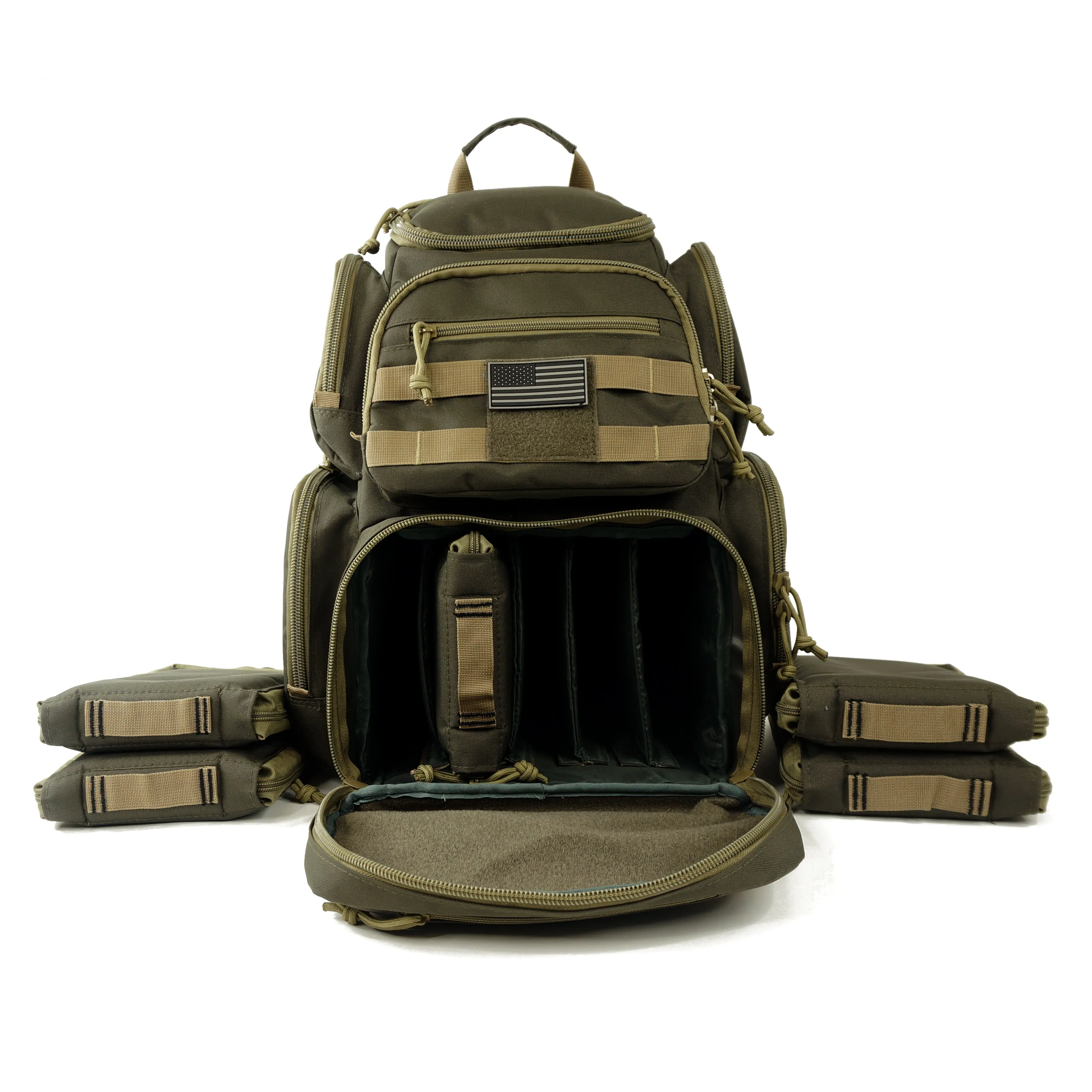 Multiple compartments Tactical Lockable Range Backpack with Free USA Patch and rain cover
