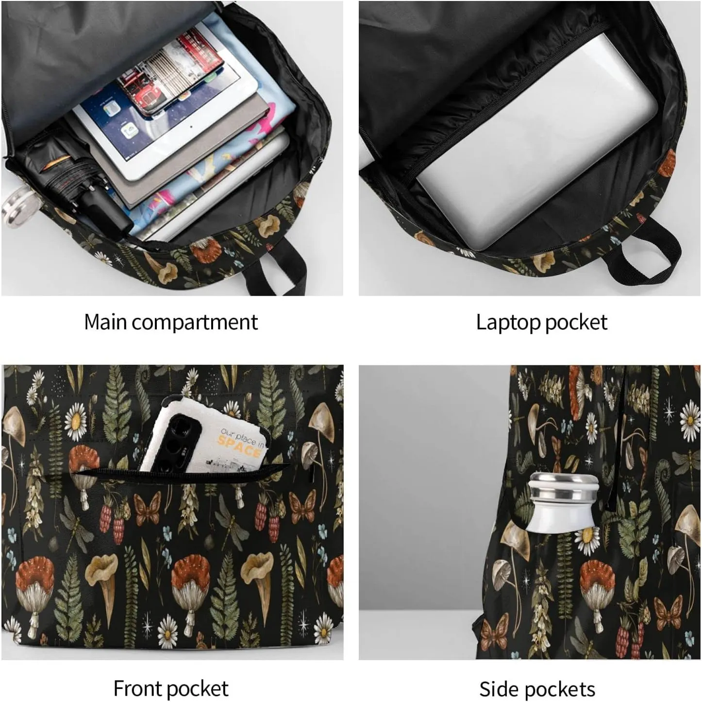 Mushroom Backpack Adjustable Strap Shoulder Bag Laptop Backpack Casual Daypack For Travel Work 16 Inches