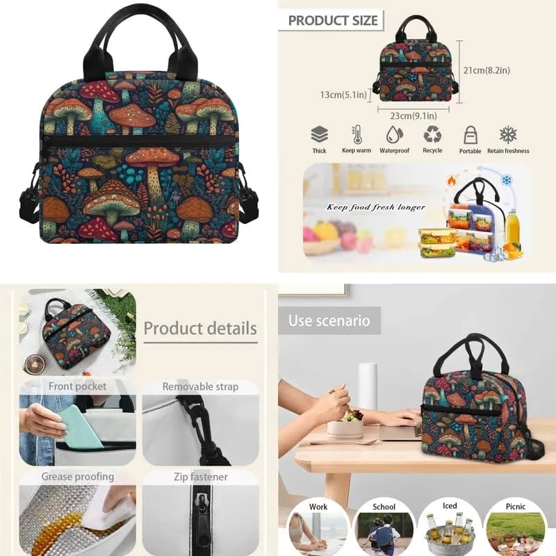Mushroom Forest Schoolbag 3 Piece Set Schoolbag/Green Floral Forest Crossbody Reusable Lunch Bag Mushroom Multi Slot Pencil Bag Students Packs Satchel Kids