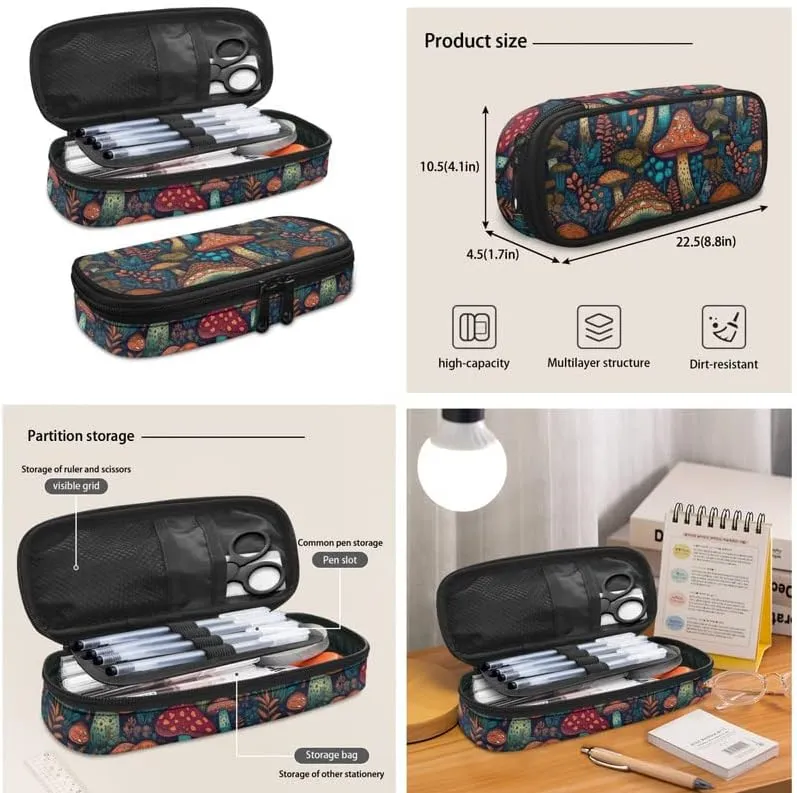 Mushroom Forest Schoolbag 3 Piece Set Schoolbag/Green Floral Forest Crossbody Reusable Lunch Bag Mushroom Multi Slot Pencil Bag Students Packs Satchel Kids