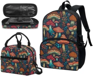 Mushroom Forest Schoolbag 3 Piece Set Schoolbag/Green Floral Forest Crossbody Reusable Lunch Bag Mushroom Multi Slot Pencil Bag Students Packs Satchel Kids