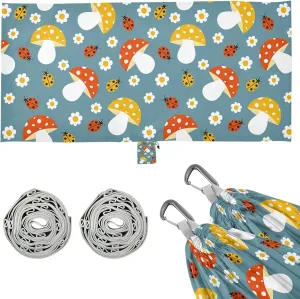 Mushrooms Ladybugs and Daisies Camping Hammock with Tree Straps, Portable Lightweight Parachute Hammocks Camping Accessories Gear for Indoor Outdoor Backpacking Travel Hiking Beach
