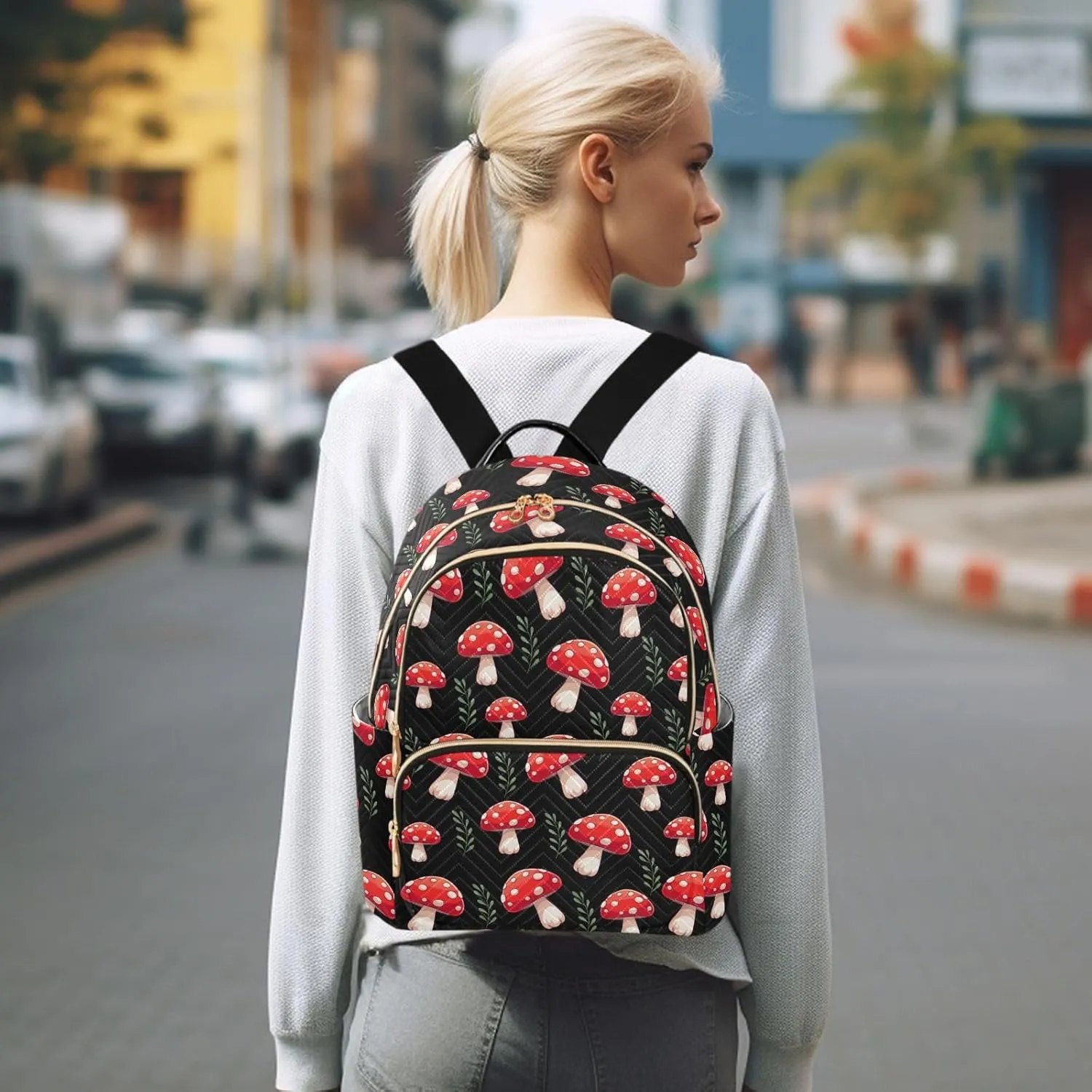 Mushrooms Mini Backpack for Women, Travel Backpack Purse Daypack Shoulder Bag for Ladies
