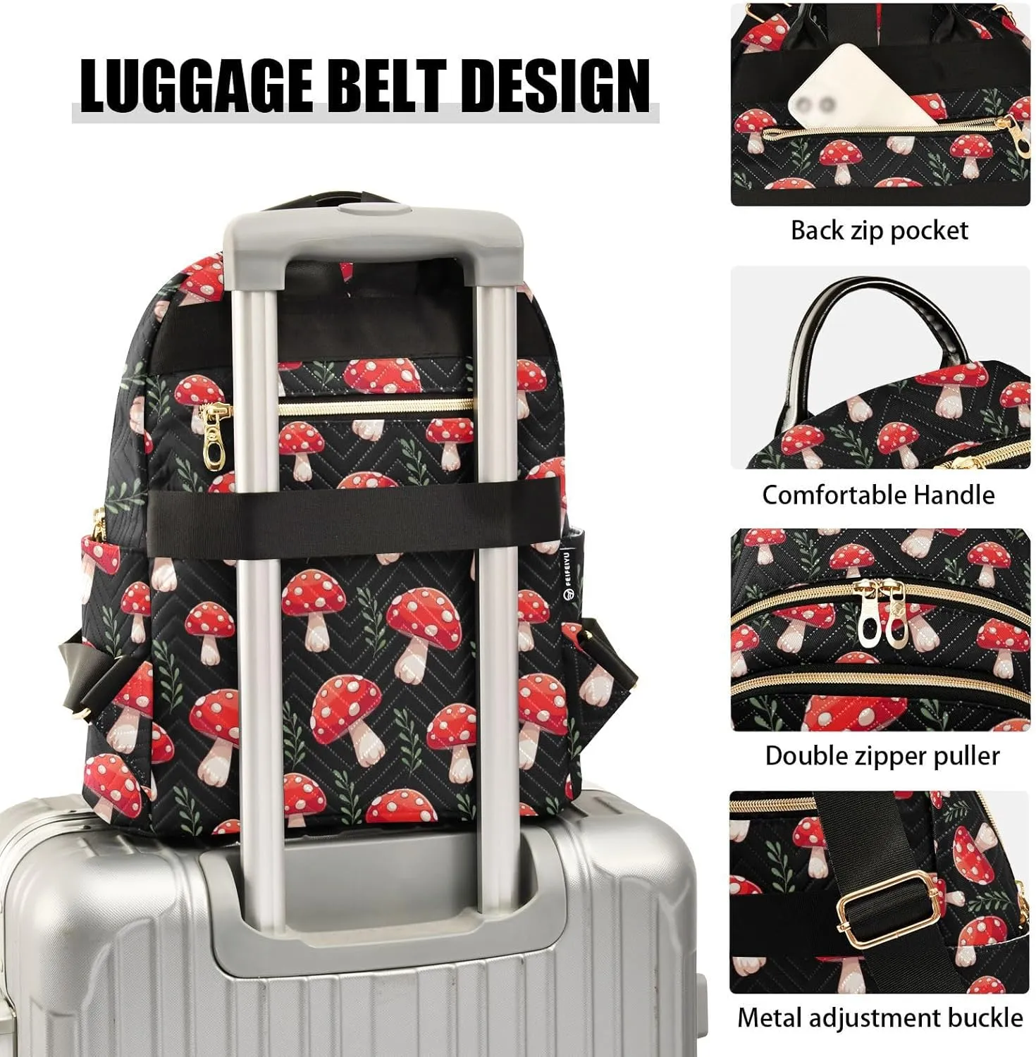 Mushrooms Mini Backpack for Women, Travel Backpack Purse Daypack Shoulder Bag for Ladies
