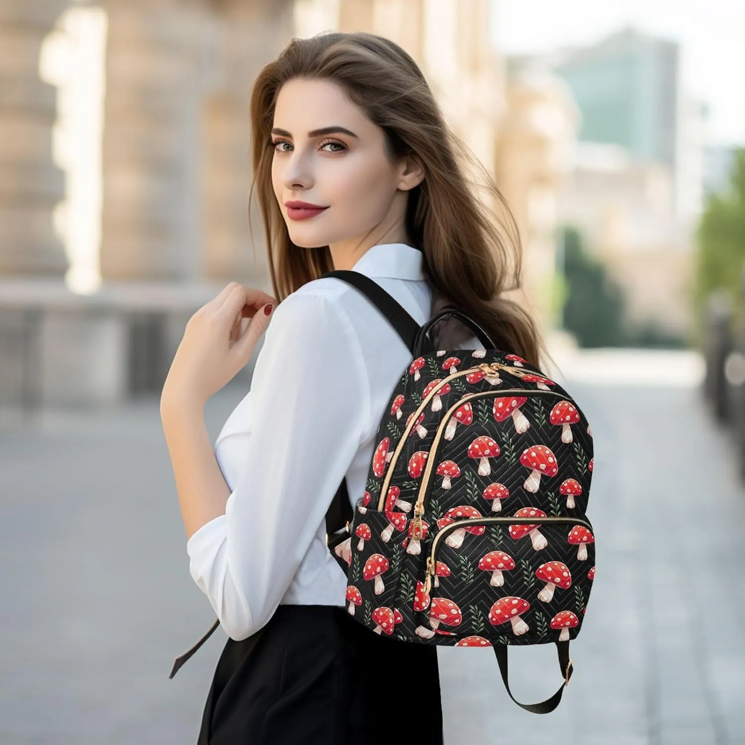 Mushrooms Mini Backpack for Women, Travel Backpack Purse Daypack Shoulder Bag for Ladies