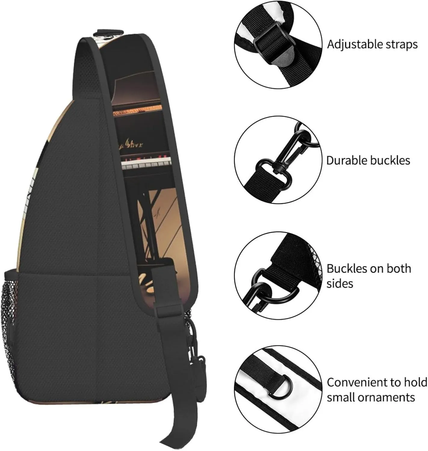 Music Note Piano High Storage Capacity Chest Bag Diagonally Sling Backpack Crossbody Shoulder Bag For Men Women