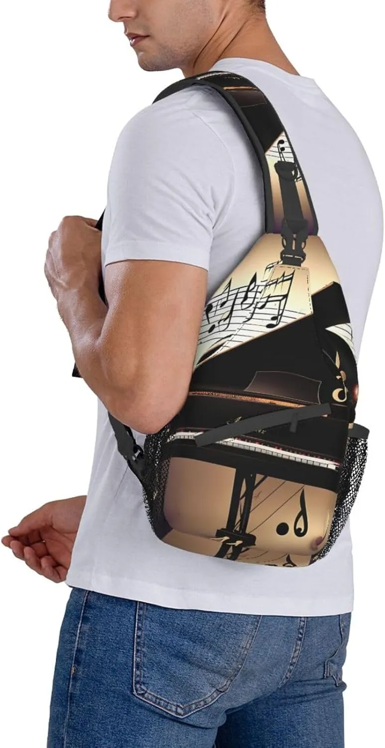 Music Note Piano High Storage Capacity Chest Bag Diagonally Sling Backpack Crossbody Shoulder Bag For Men Women