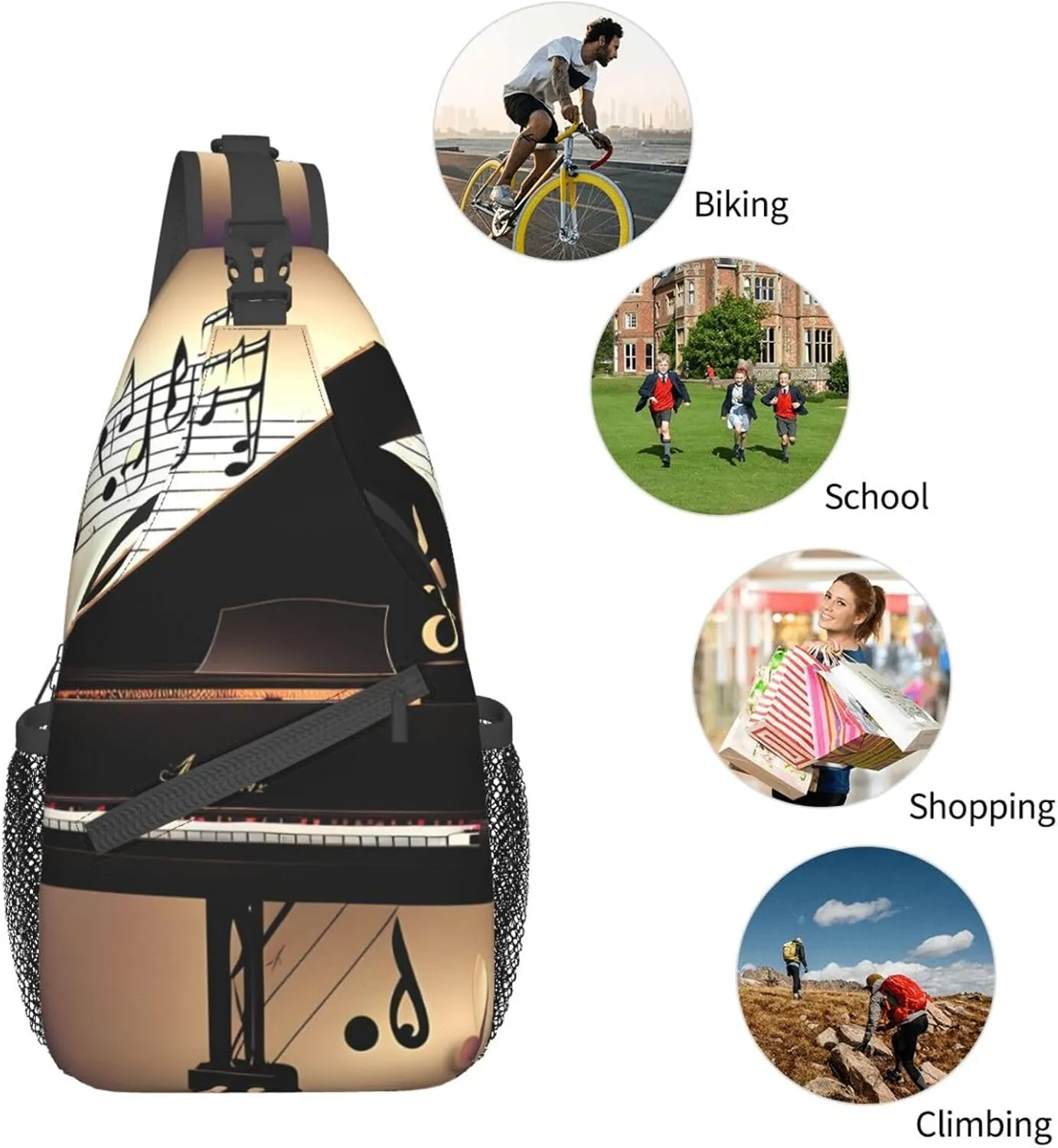 Music Note Piano High Storage Capacity Chest Bag Diagonally Sling Backpack Crossbody Shoulder Bag For Men Women